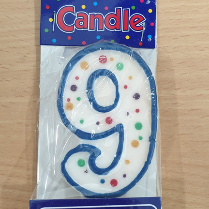 Number 9 Dots Blue Border Numeral Candle